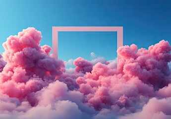 Pink fluffy cloudscape with a white frame