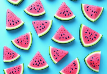 Watermelon slices arranged on a vibrant blue background