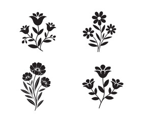 Elegant Flower Silhouettes. Bloom and Botanical Vector Collection