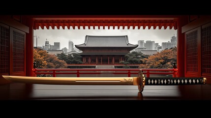 Elegant Katana Display with Decorative Backdrop