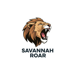 An aggressive roaring lion head mascot logo with a thick mane, representing power and strength, with the text 'Savannah Roar' below.