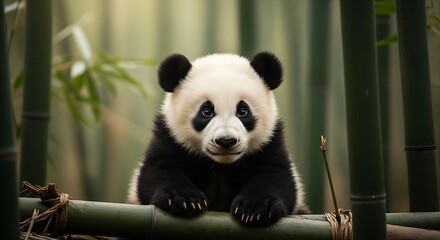 Obraz premium Adorable Baby Panda in Bamboo Forest.