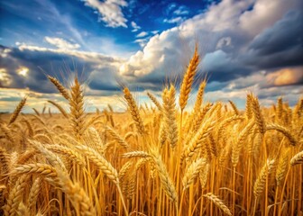 Fototapeta premium Golden Wheat Stalks in a Field Under a Cloudy Sky