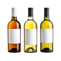  Three elegant wine bottles featuring blank labels isolate on transparent background