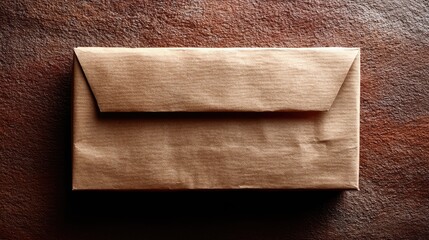Textured Brown Kraft Paper Envelope on Mottled Background with Flecks