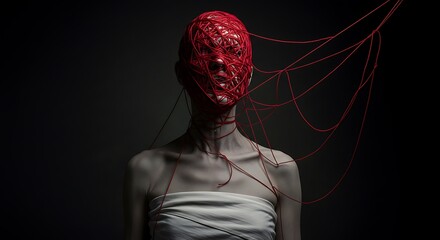 Person Wrapped in Red Thread of Fate and Entanglement