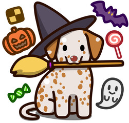 ハロウィン仮装のオレンジスポットのダルメシアン