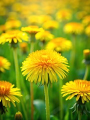 Dainty Yellow Dandelion Flowers in Full Bloom