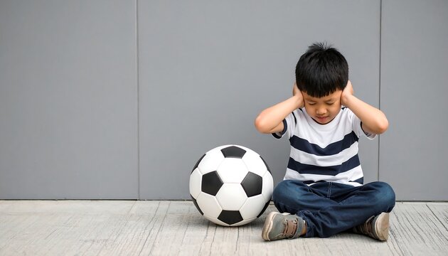 A young boy sits on the ground, upset or frustrated