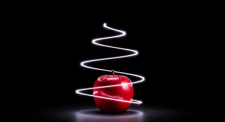 Mystical Apple with Neon Light Trail on Black
