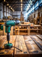 electric drill on wooden table resting still