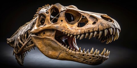 Fossilized T-Rex Skull with Jaw Opened Wide