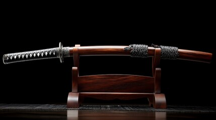 Japanese Katana Sword on Display Stand, Studio Still Life