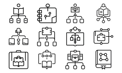 Business Finance Line Icons Collection – Growth, Strategy, Investment, Planning, Rocket Launch, Contracts, Charts, and Office Management Vector Set