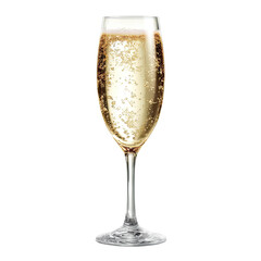 Champagne flute glass filled with effervescent bubbly wine