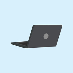 A simple black open laptop illustration on a light blue background, suitable for technology, digital work, education and modern devices themes.
