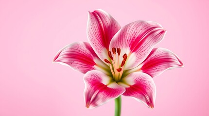 Obraz premium A single pink lily bloom on a pink background art