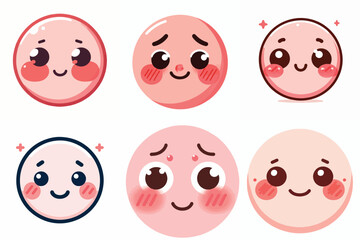 Cute and adorable pink emoji face. Vector, illustration, design, icon set.