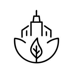 Obraz premium Eco-friendly cityscape with leaf and modern skyline design 