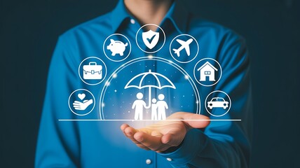 Protecting family financial security with insurance concept showing coverage of assets and lifestyle