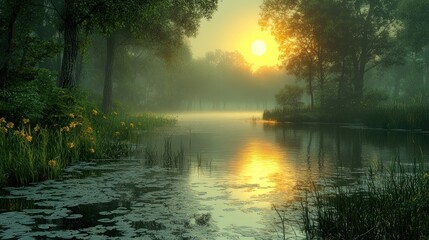 Obraz premium Serene waterscape at sunrise