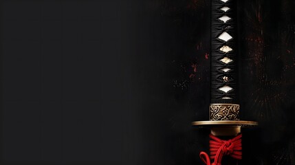 Samurai Katana Sword on Dark Background with Copy Space