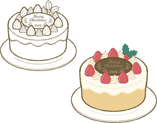 Hand Drawn Christmas Cake with Strawberries and Cream