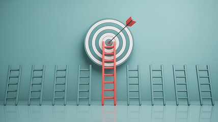 Reaching the target a conceptual image depicting goals success focus achievement and opportunity with red ladder