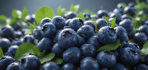 A cluster of plump, vibrant blueberries, glistening with dew , harvest, healthy eating, photography