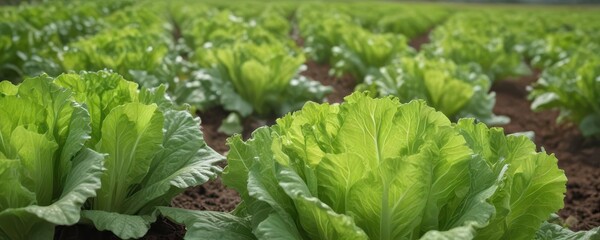 Close-up of vibrant green lettuce leaves growing in cultivated field,  leaf,  field,  fresh