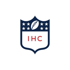 IHC American Football Logo Design. IHC Modern Sports Shield Emblem with Stars and Ball for Football Club IHC Tournament and Team Branding.
