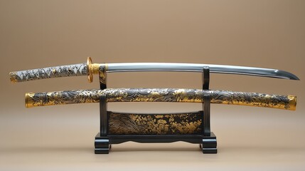 Traditional Samurai Katana Display, Minimal Composition