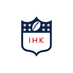 IHK American Football Logo Design. IHK Modern Sports Shield Emblem with Stars and Ball for Football Club IHK Tournament and Team Branding.
