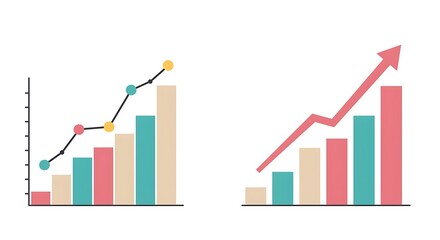 Colorful Business Charts Representing Growth and Positive Trends in Financial Markets and Stock Performance for Investors and Business Professionals