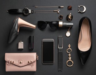 fashion accessories and designer items layout, premium brand products, 