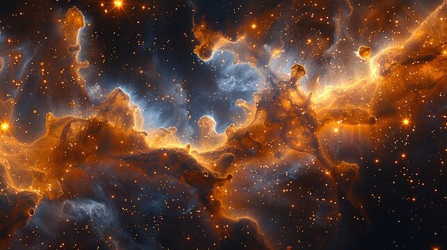 A golden molecular structure of spermidine floating above a brain-shaped nebula, glowing with energy.

