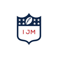 IJM American Football Logo Design. IJM Modern Sports Shield Emblem with Stars and Ball for Football Club IJM Tournament and Team Branding.
