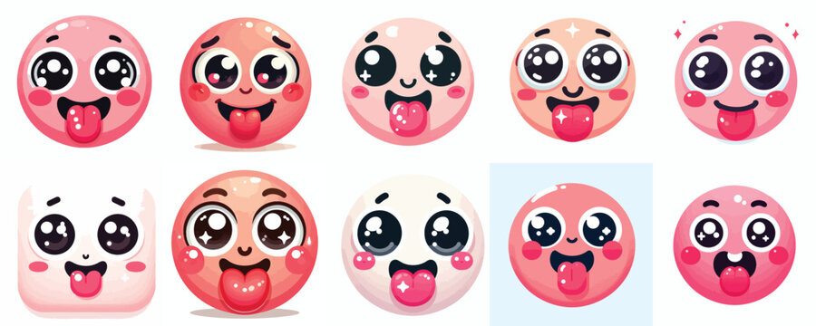 Cute and adorable pink emoji face. Vector, illustration, design, icon set.