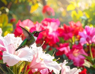 Radiant Hummingbird amongst Blossoming Blooms