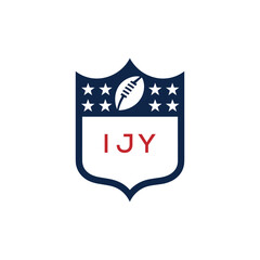 IJY American Football Logo Design. IJY Modern Sports Shield Emblem with Stars and Ball for Football Club IJY Tournament and Team Branding.
