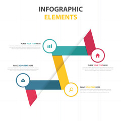 Colorful infographic elements with icons and text boxes arranged in a circular flow chart diagram