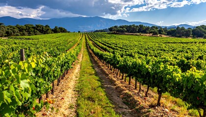 Fototapeta premium Vineyard rows stretching to mountains