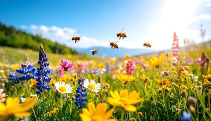 Colorful Meadow With Bees