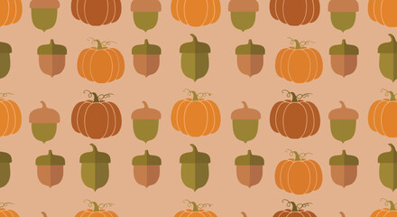 Autumnal Harvest Pattern Featuring Pumpkins and Acorns, Ideal for Seasonal Design Projects, Backgrounds, and Fall-Themed Creative Decorations