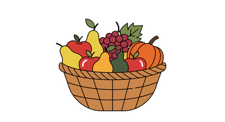 Bountiful Harvest Basket Overflowing with Autumn Fruits, Perfect for Fall Celebrations and Seasonal Recipes, Ideal for Thanksgiving and Harvest Festival Designs.