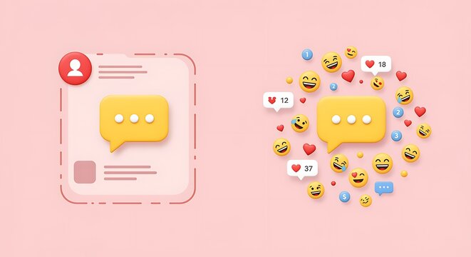 Social media communication platform vector design featuring message icons and emoticons for modern digital engagement and online interaction promotion