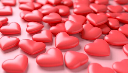 Coral hearts scattered on blush background