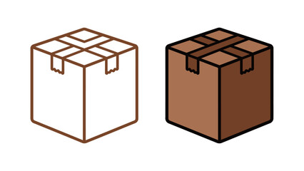 Sealed Cardboard Delivery Box Icon Outline and Solid Brown Graphic Symbol for Shipping, E-commerce, Moving, Logistics, and Packaging Service Vector Illustration