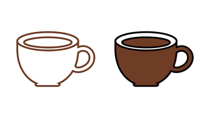 Coffee Cup Icon Outline and Solid Brown Shape Symbol for Hot Beverage, Morning Drink, Cafe, Break, and Relaxation Vector Illustration Graphic
