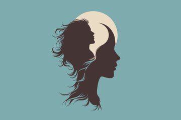 Girl and Woman Silhouette with Inner Profile – Abstract Mind, Brain and Performance Concept Illustration